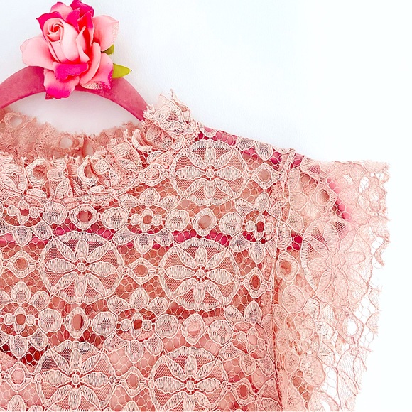 💕Beautiful Blush Pink Lace Midi Dress SZ M (8) - Picture 4 of 13
